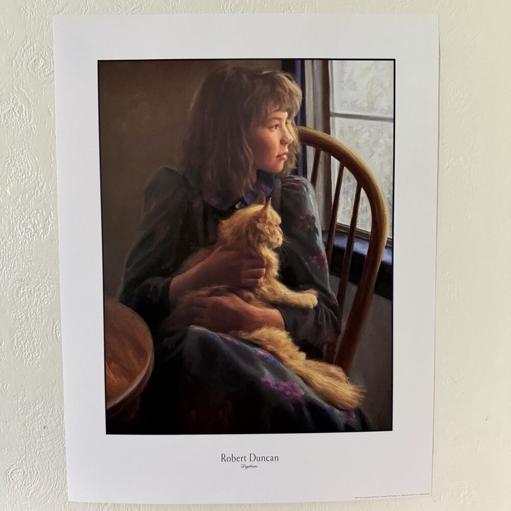 Robert Duncan Daydream 1991 Poster Print Offset Lithograph 28.5x22” Girl Cat
